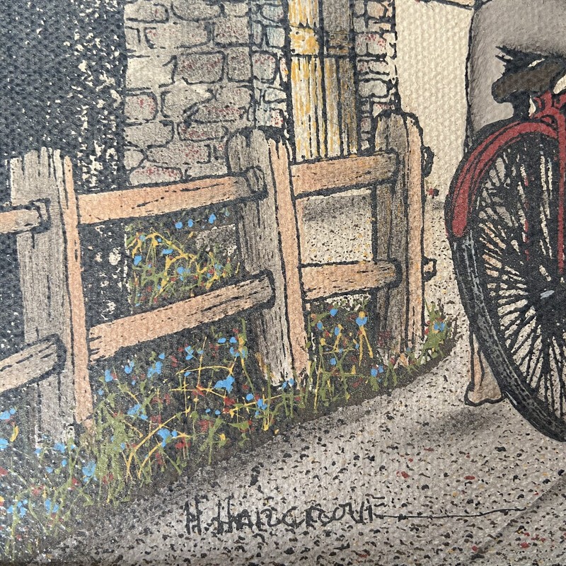 H. Hargrove Serigraph Painting PUPPY LOVE BOY GIRL BICYCLE Framed Oil #317053 gallery