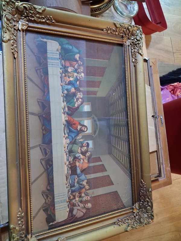 Vintage The Last Supper Scene Religious Painting w/ Wood Frame