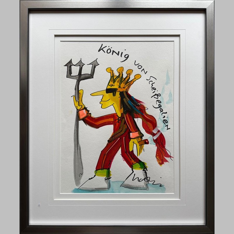 Udo Lindenberg King of Shitgalia UNIQUE Original Watercolour Museum Framed
