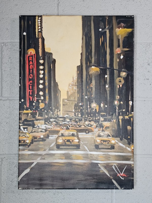 New York City Oil Painting Printing Radio City Signed Unframed 24″×16″