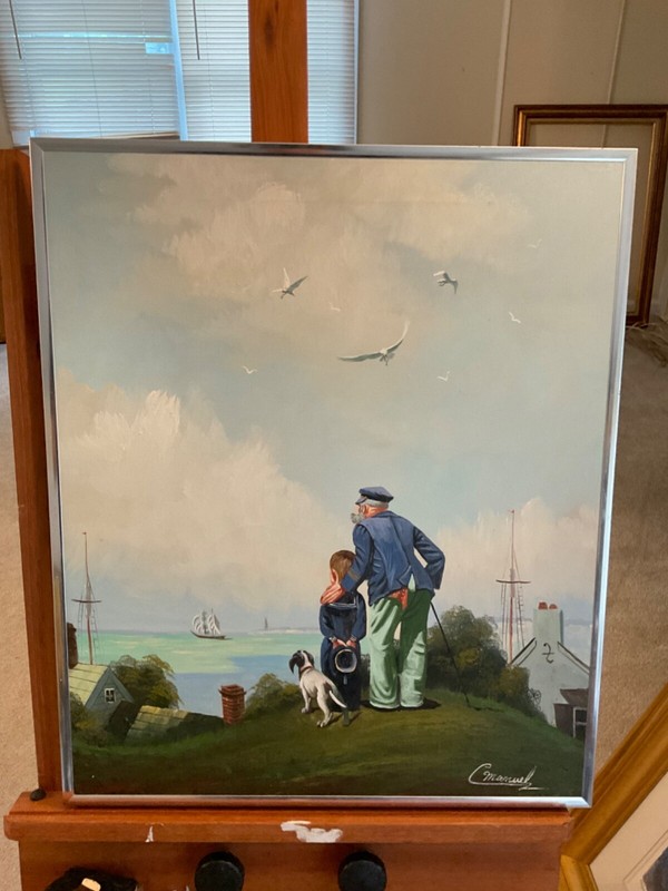C. Manuel Oil Painting on canvas Captain and Boy Nautical 20×24 Outward Bound