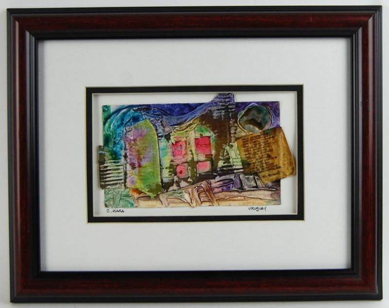 Original Uruguay Artist C. Mara Mixed Media Abstract Collage Painting IV 8X5