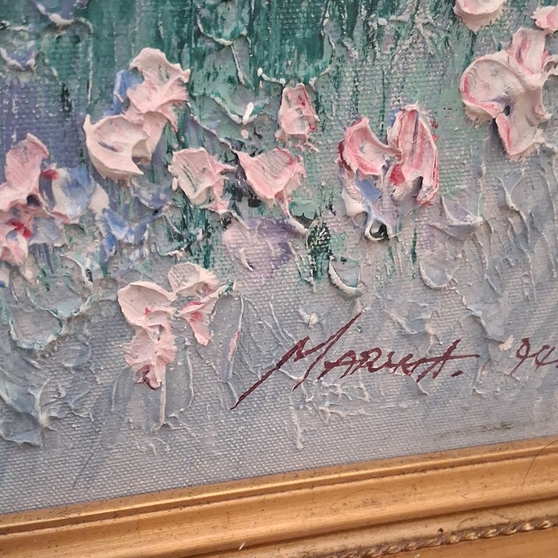 Harriet Signed Framed Impressionist Canvas Beach Seascape Woman & Child 1991 gallery