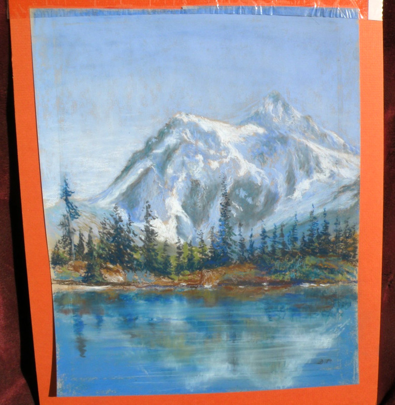 Pastel painting Mount Baker Washington initials signed possibly DeWitt Parshall
