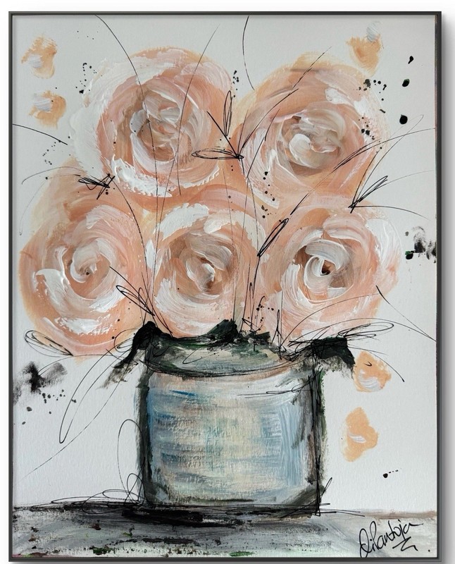Original Art 11×14 Paper Rose Bouquet Fine Art Modern Expressionism Wall Art