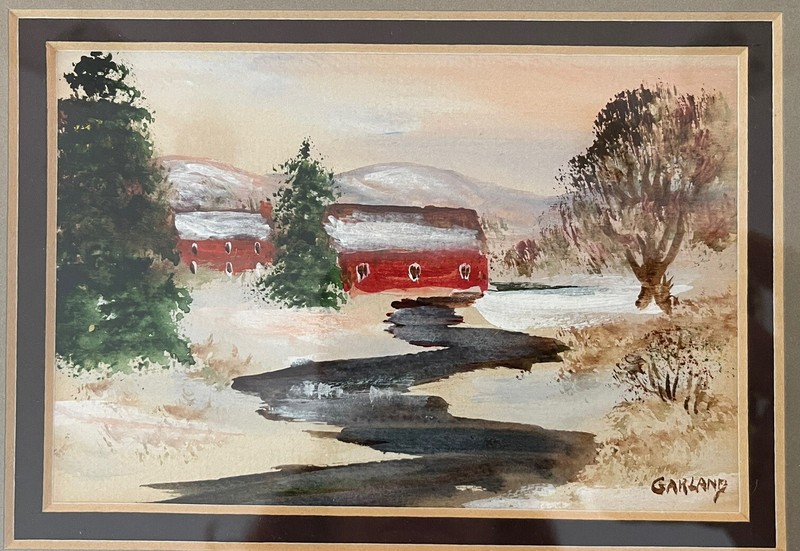 SIGNED Miniature Charles Thomas GARLAND Original Framed Painting Folk Art 1969