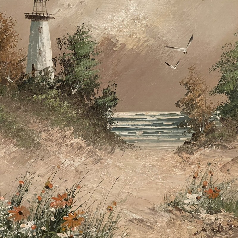 Lighthouse Beach Scene Framed Oil Painting By Henderson gallery