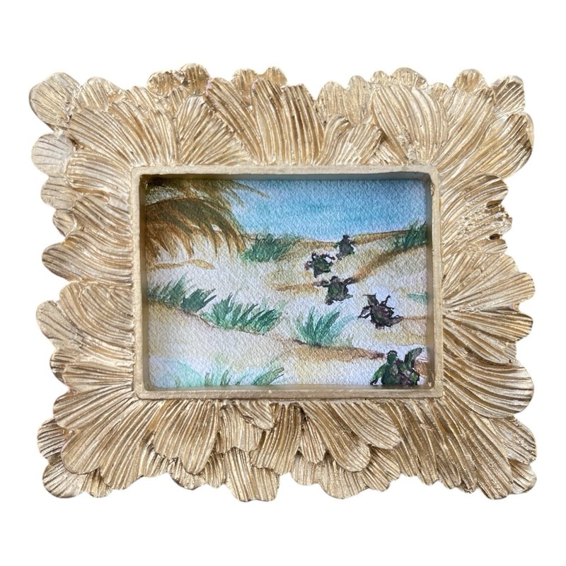 Mini Gold Framed Sea Turtles Art Print- Wall Decor, Animal print, Ornate frame