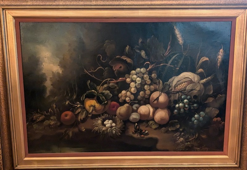 Vintage Still Life Painting on Canvas Signed By Pierry Elaborate frame