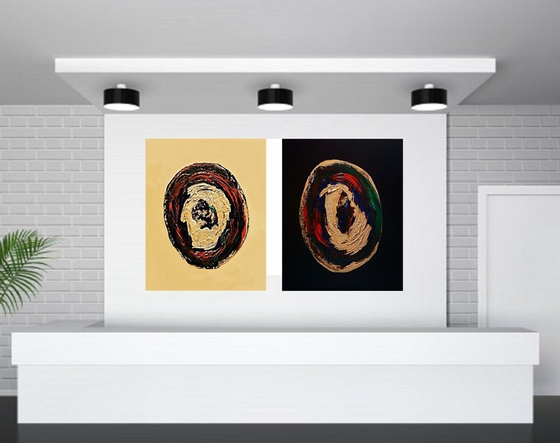 PAINTING; 'PORTRAITS OF ABSTRACTS - BI',ACRYLIC,METALLIC GOLD,2 CANVAS,FREESHIP! gallery