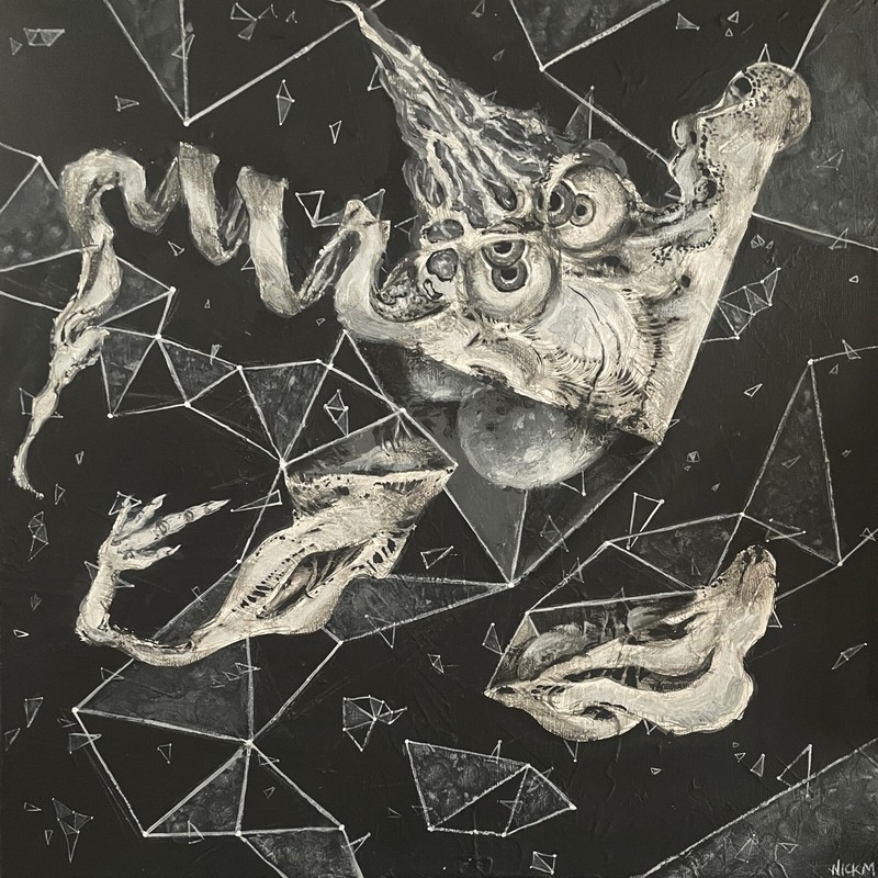 «Triangles» 16x16in acrylic painting on canvas by Nick Mears