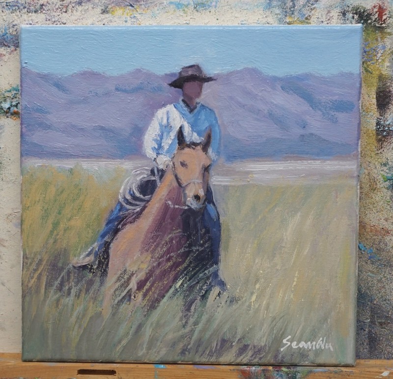 Sean Wu. 10x10 original oil painting on stretched canva, cowboy gallery