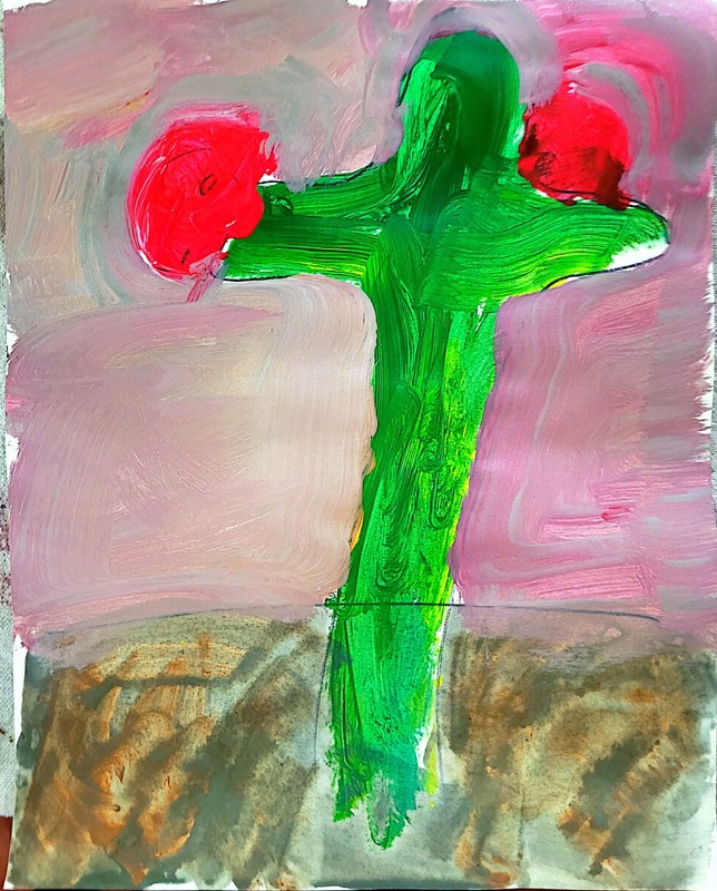 Cactus Flower Abstract Expressionist Original Painting Gallery Paper 11×14