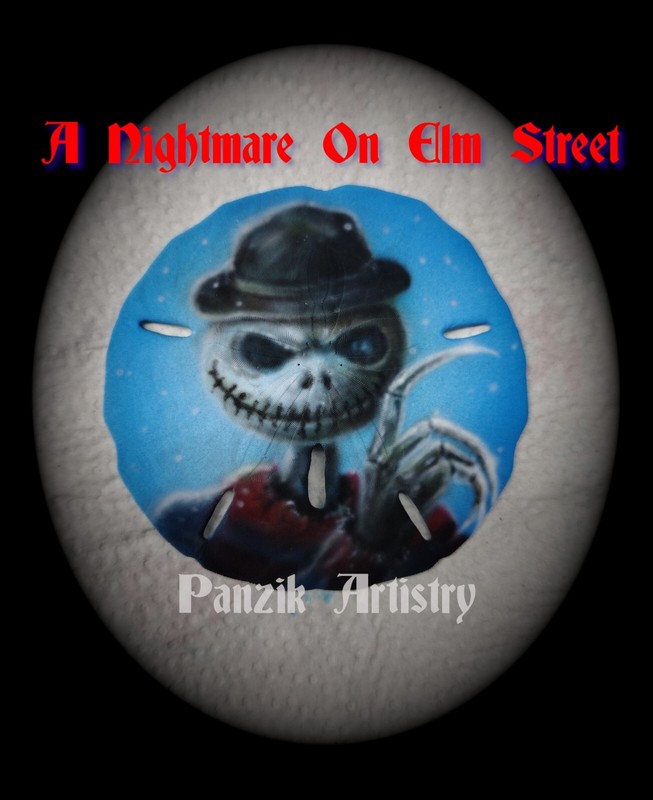 Sand dollar custom painted airbrushed Freddy Krueger Jack Skellington