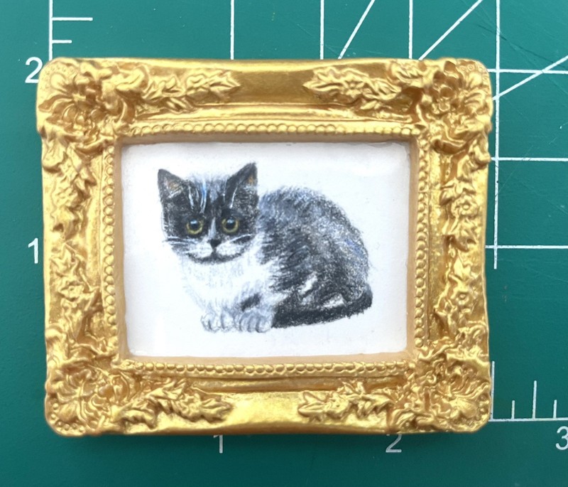 Original Art Magnetic Colored Pencil Black And Cat Drawing 2 X 2.5 Framed