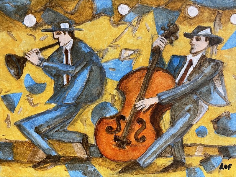 Alan Lofsness – Acrylic Painting «Two Man Band» Art 12 x 16 in. canvas LOF