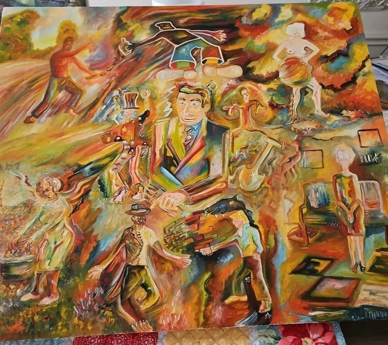 Original VTG OOAK 1984 Abstract Art Oil On Linen «Good Old Days Side 2» Signed