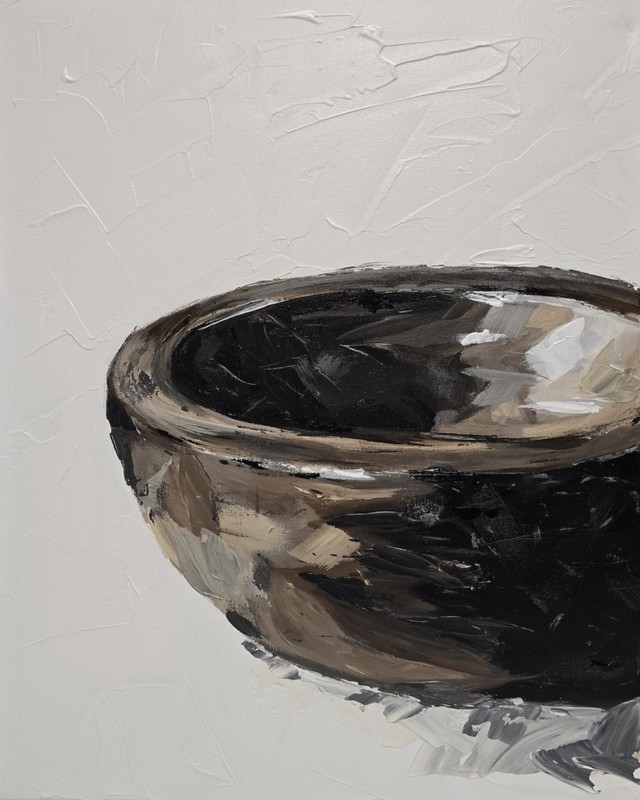Original Acrylic Still Life 16×20 – Textured Bowl Painting – Neutral Modern Art