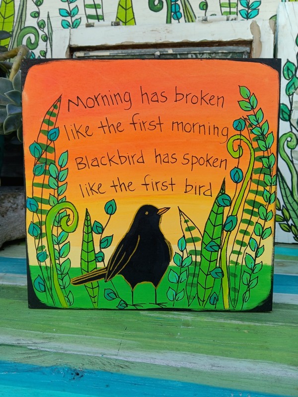 Cat Stevens Morning Has Broken Lyric Painting on 10 x 10″ wood panel, Folk Music