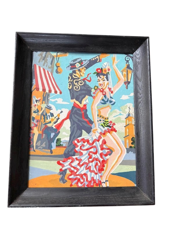 Mid Century Paint by Number Wall Decor, PBN Flamenco Dancers, Vintage MCM Decor