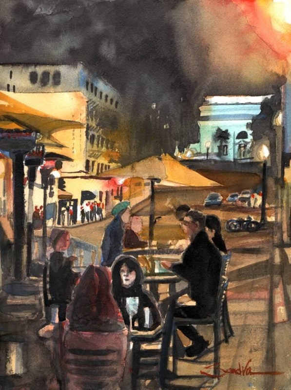 Outdoor Dining [Ventura] : Sandra Watercolors™ California : Archival Art Print