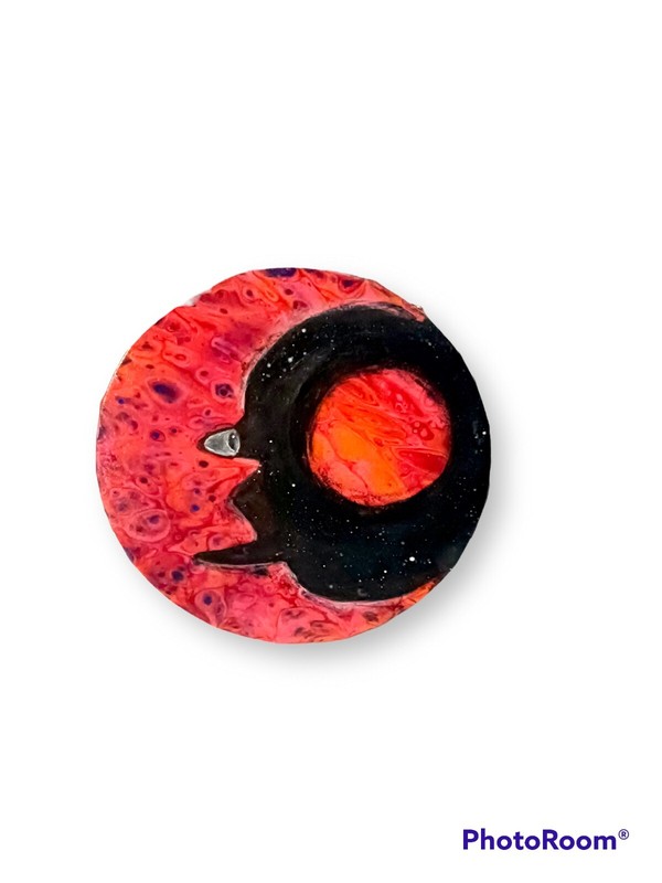 8 inch Boho Celestial Moon Abstract Painting on Round Canvas