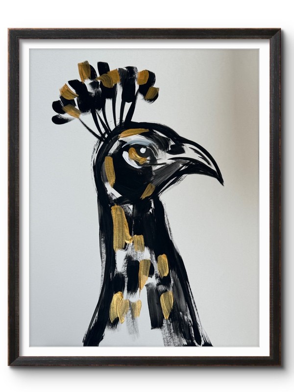 BLACK AND GOLD PEACOCK 11×14 Original Art #90 PAPER Fine Art