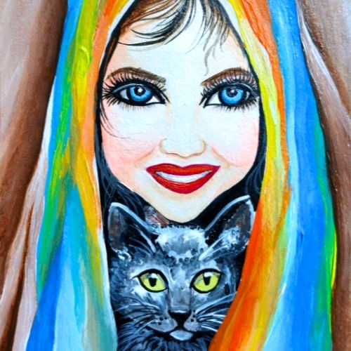 ACEO Original Cat Lady Girl Animals Love Mini Pop Art Acrylic Hand Painting NEW gallery