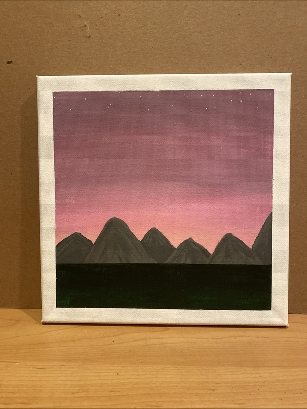 Original Hand Painted Acrylic Pink Sky Sunset Over The Mountains