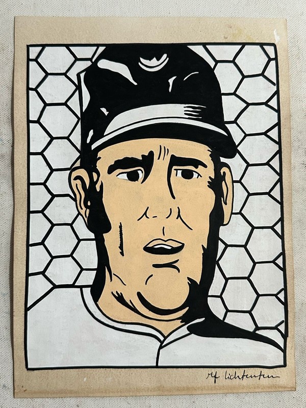 roy lichtenstein drawing and painting on old paper signed stamped vintage