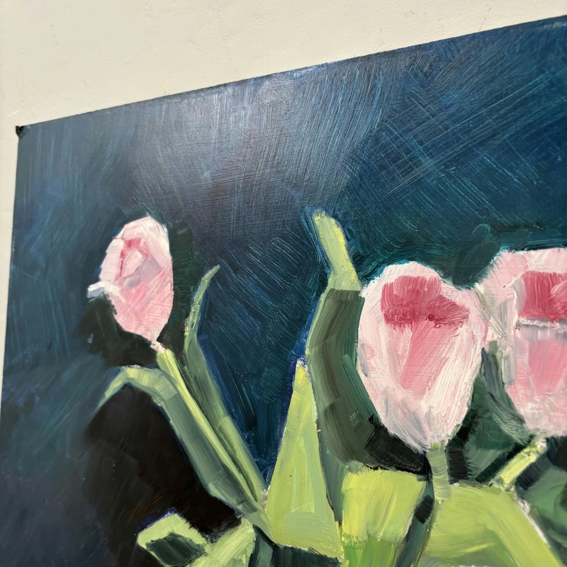 Classic Floral Still Life Oil Painting "Pink Tulips" Handcrafted Art gallery
