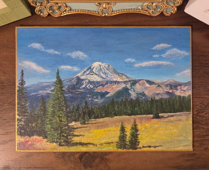 ORIGINAL Mountain Landscape Painting Acrylic Canvas Panel 5×7 Inch Athirah Art
