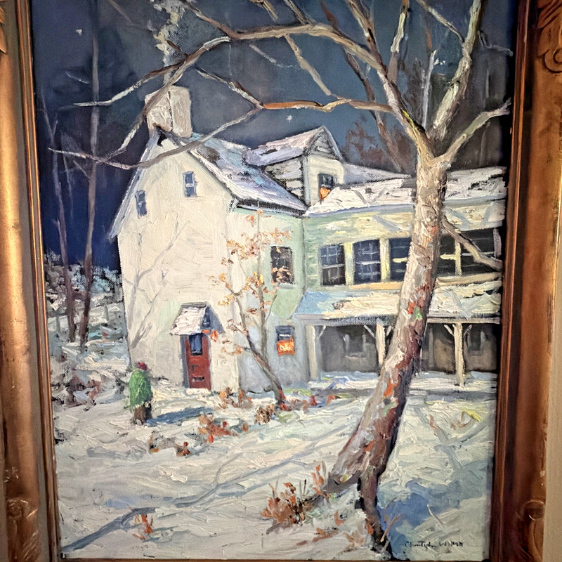 Christopher Willett Oil On Board Painting "Midwife On Call" Winter Nightscape gallery