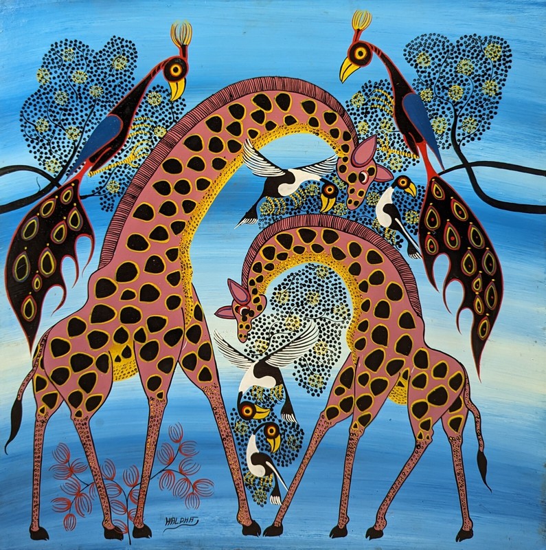 HALPHA’s DUO AMONG BIRDS Exquisite TingaTinga of Giraffes Between Peacocks