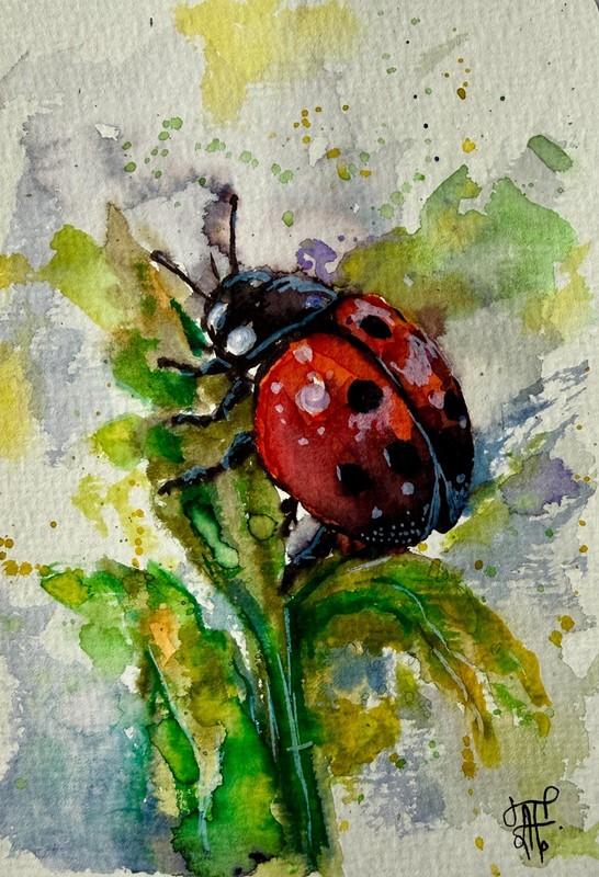 Ladybug Painting Animal Original Watercolor Art Small Wall Art Cute Artwork