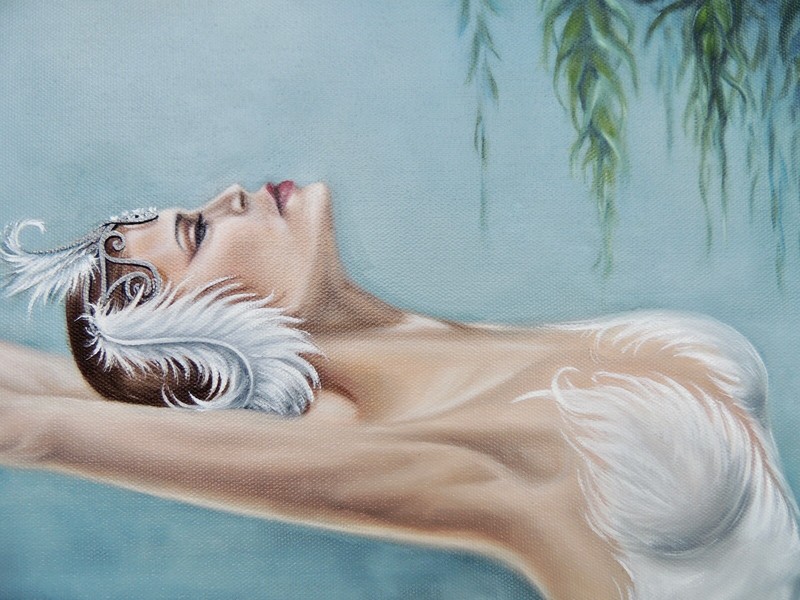 Lake swan Ballerina Art Original Oil Painting 100% hand Made or Canvas Print gallery