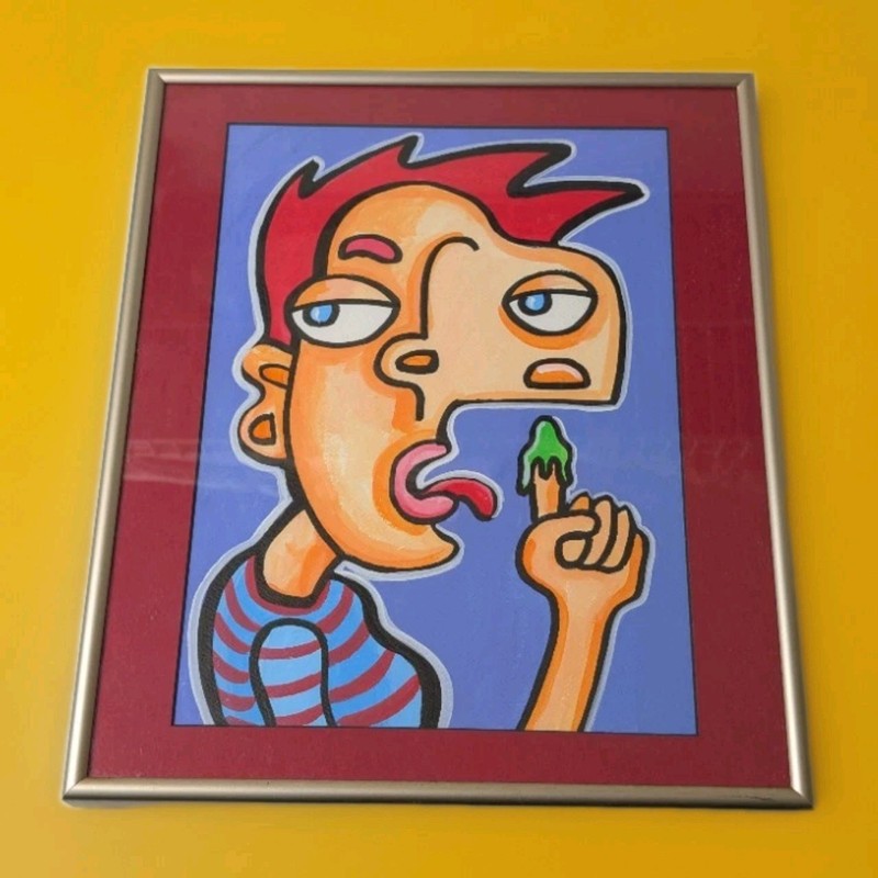 Expressionist Art Abstract Face Portrait Artwork Framed Red Hair 14×12