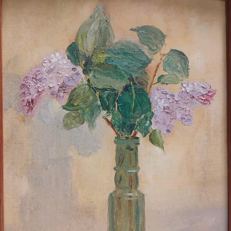VTG Expressionist Still Life Flowers In Bottle Painting FRAMED 13X17 gallery