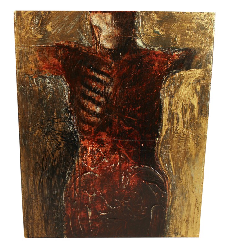 EERY DARK FIGURATIVE DAVID LIMRITE MIXED MEDIA PAINTING LISTED CALIFORNIA ARTIST
