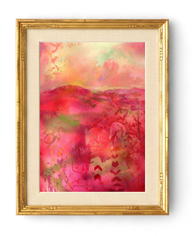 Contemporary Southwest Paintings, TSW38, Mountains, Camp, Magenta, Red, Horses gallery