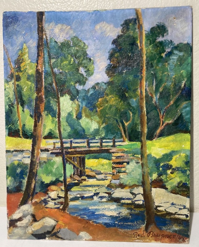 Rud Brunner Impressionist Fauvist Painting Of A Bridge Dated 1949 Beautiful