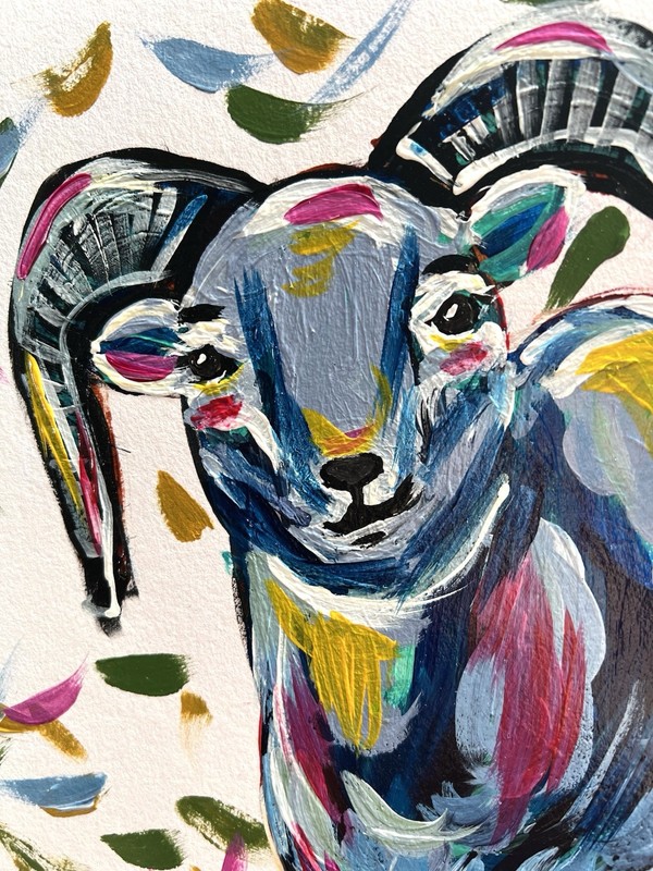 Original 11x13” Expressionist Colorful Confetti Goat VLP Acrylic on Art Paper gallery