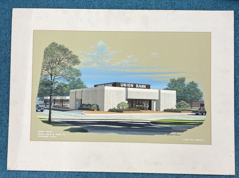 Architectural Rendering, Original Painting, Signed. 1970s, Vintage