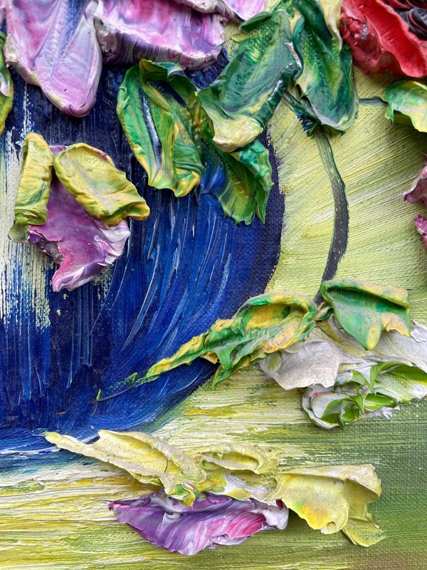 Unknown Expressionist Flower Still Life Oil Painting Impasto Vintage 59X49Cm gallery