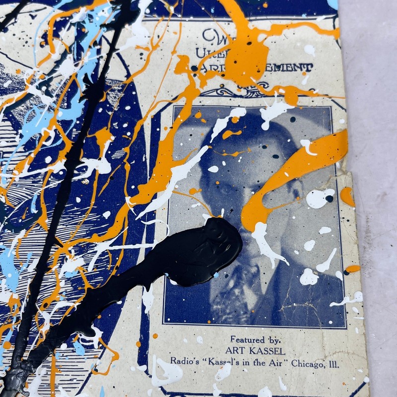 Original Abstract Art Painting Springtime in the Rockies on Antique Sheet Music gallery