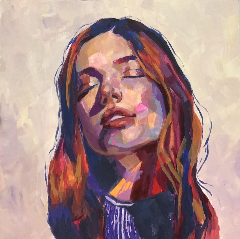 Woman Portrait Original Acrylic Fine Art Print On Wood panel 12”x12”