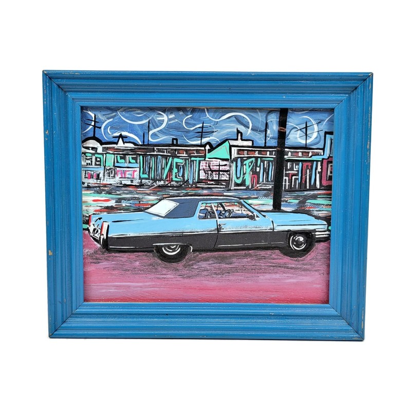 Live It Up by Chris P Jones Painting Mid 70s GM Cadillac Deville Buick Car Art