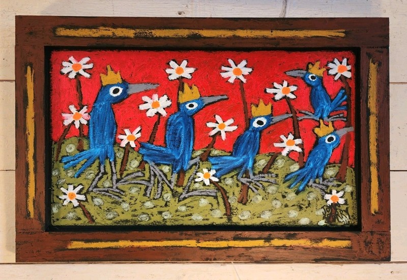 John Sperry Outsider Southern Primitive Folk Art BLUEBIRDS Birds Painting gallery