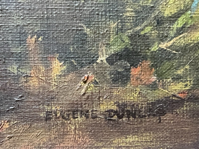 Nice Antique California Sierra Mountains & Lake Painting Eugene Dunlap, 24”x29. gallery