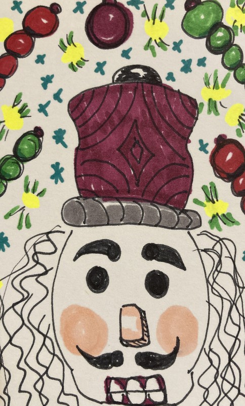 2-Original Art card ACEO dorisann1022 marker Lights Christmas Nut Cracker Ball